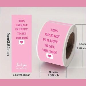 (52) Roll of 100 Rect “Package Happy to See You…Thank You” Pink Sticker Labels